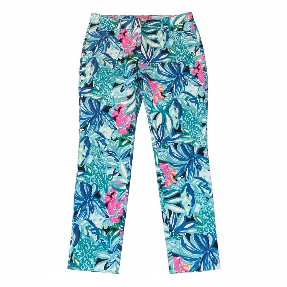Lilly Pulitzer Kelly Skinny Ankle Pants 8 Maldives Green Tropical Print Stretch - Picture 3 of 8